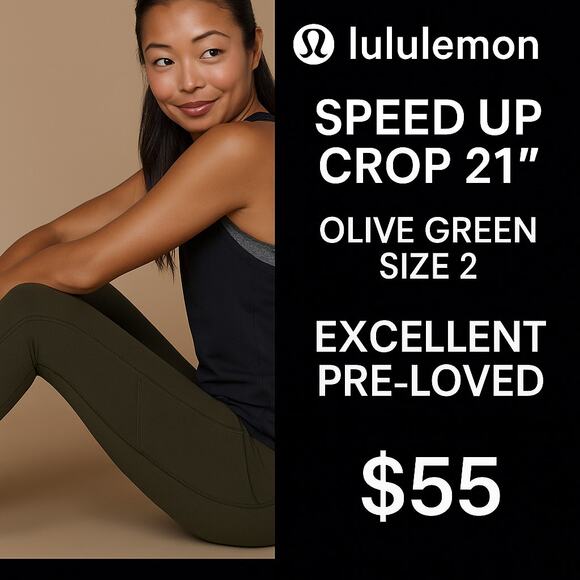 Lululemon Speed Up Crop 21″ – Olive Green, Size 2 - Picture 1 of 7